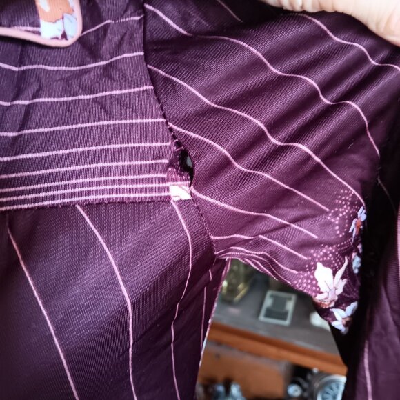 sz 8 True Vintage Boho Burgundy Midi Dress Belt Pinstripe Pattern Acetate 1970's - Picture 10 of 10